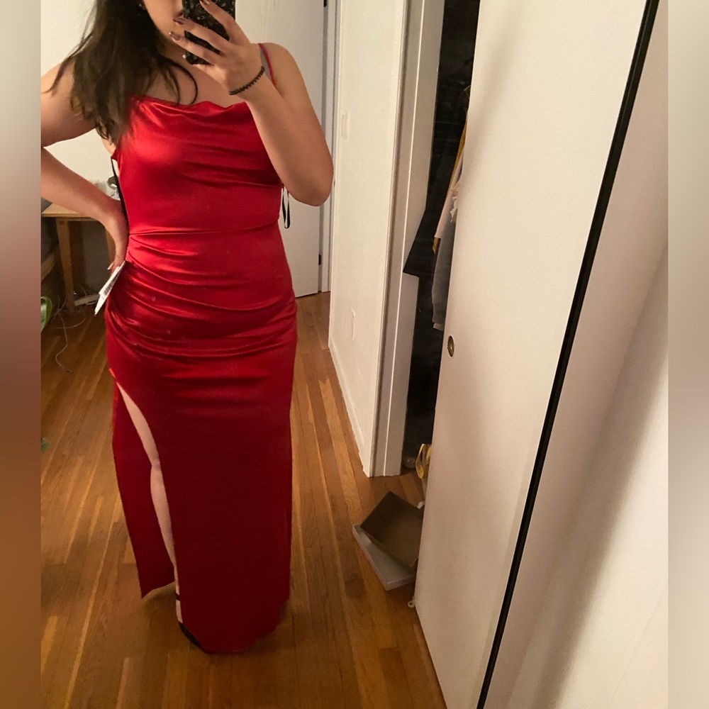 Beautiful Red Cowl Neck Formal Dress